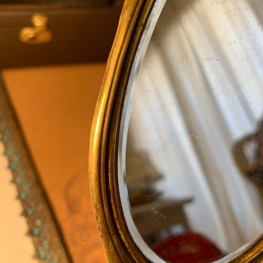 Antique Brass Hand Mirror and Brush Set (B21)